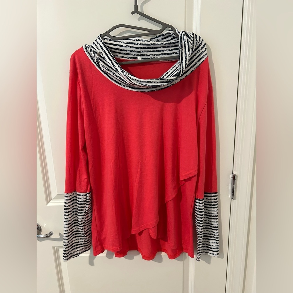 Multi-patterned Cowl Neck long sleeve shirt